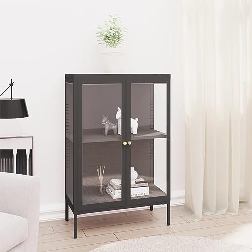 Xichuzi Sideboard Anthrazit 75x35x105 cm Stahl und Glas, Kommode Schlafzimmer, Kommoden & Sideboards, Wohnzimmerschrank, Flur Kommode, Zimmer Möbel - 336072