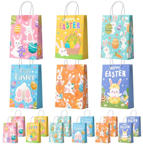 Ostern Papiertüten mit Griffen, 24 Pcs Oster Geschenktüten, Ostertüten zum Befüllen, Geschenktüten Ostern für Geschenke & Ostereier Verpackung