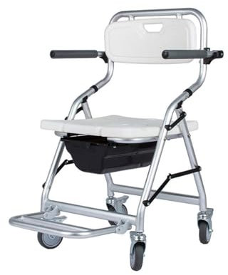 GNbow Foldable Shower Commode Chair with Wheels, Commode Toilet Chair with Wheels, Multifunction Wheeled Mobile Toilet Commode Shower Chair Wheelchair for Elderly