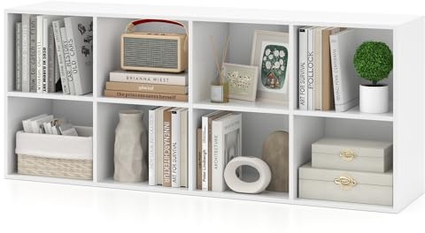 COSTWAY Bücherregal, Bücherschrank mit 8 Fächern, Büroregal, Würfelregal, vertikal oder kopfüber verwendbar, Standregal, Aufbewahrungregal für Wohnzimmer, Schlafzimmer, Büro, 121,5 x 29 x 61 cm, Weiß