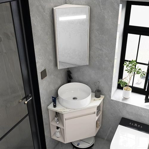YUGXTH Eckwaschbecken, Eckwaschtisch Fürs Badezimmer, Dreieckiges Wandwaschbecken, Eckwaschbecken Aus Keramik mit Vorratsbehälter, für Kleine Räume(56cm/22in)