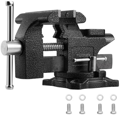 TEENO Morsa da Banco 4.5 inch 4.5kg，con larghezza della mascella 113 mm，Heavy Duty 270 ° Base Girevole Tavolo Morsetto da Banco,materiale in acciaio fuso, potenza di serraggio 2000 kg