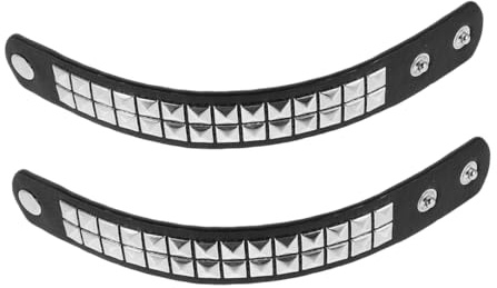 Beaupretty Pulsera Punk de Hombre Tachuelas, Estilo Vintage Retro, Cuero Artificial Negro, Paquete de 2 Piezas, Brazalete Envolvente para Halloween y Uso Diario