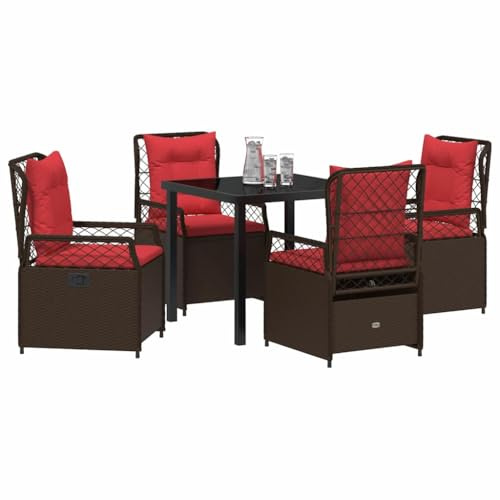 vidaXL Klappstuhl Set aus 2 | Braunes Poly-Rattan mit verstellbarem Rückenlehne, bequemen Kissen, robuster Stahlrahmen, Gartenmöbel für draußen, modernes Design für die Terrasse