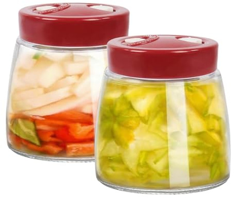 ZoeQide Lot de 2 bocaux de fermentation de 1 l avec valve d'air – Bocaux de conservation pour kimchi, choucroute, démarreur pour kombucha et légumes – Sans BPA, passe au lave-vaisselle