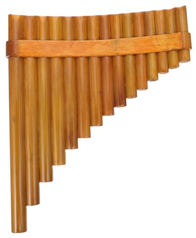NULYLU 15-röhrige Panflöte aus Bambus Handgefertigtes Schulmusikinstrument Tragbare Panflöte für Anfänger Klarer Klang Holzfarbe Linkshänder Variante