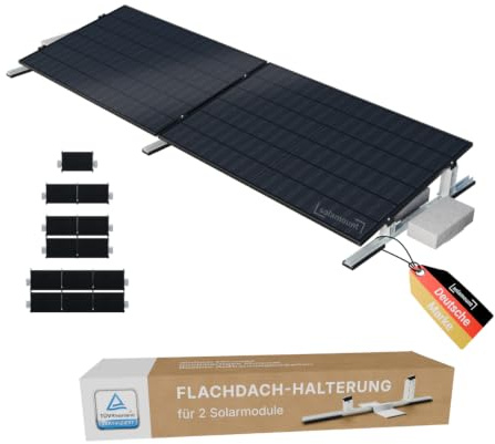 Solamount® | PV Flachdach Halterung ohne Bohren | Für 2 Module | Silber | Flachdach oder Bodenmontage | Einfache Montage
