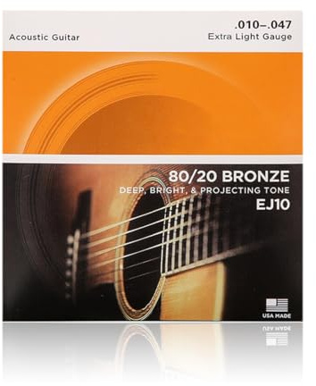 Cuerdas para guitarra acústica, 80/20 Bronce, EJ10, calibre extra ligero 10-47, juego de 6 cuerdas, paquete de 1