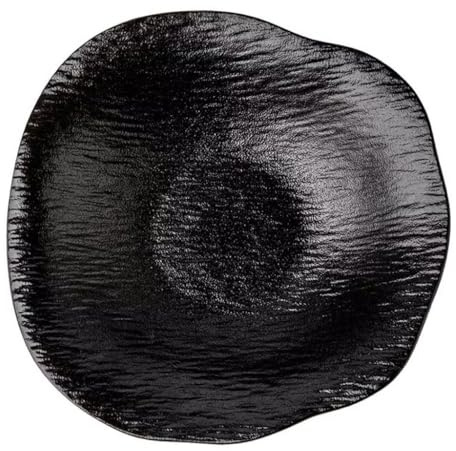 ZHAOSTORE 8.5-inch Irregular Salad Bowl, Black Rock-Patterned Ceramic Western Cuisine Deep Plate - Matte Black