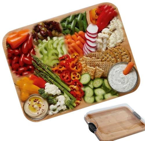 Tabla de charcutería, Bandeja de Madera para charcutería y Tabla de Servir Carne con Tapa, Bandeja de Frutas, Bandeja de Queso, bandejas con Compartimentos Reutilizables, Platos de Cocina para Picnic