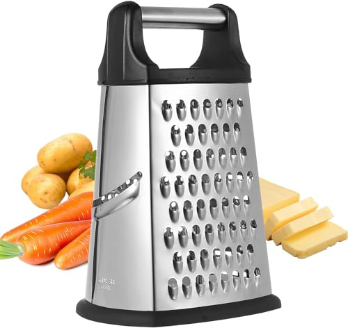 BieMian Cheese Grater with Container and Lid, Food Graters for Kitchen, Cheese Shredder, Stainless Steel Vegetable Chopper for Home Ginger Fruit Chocolate Grater (Black Cheese Grater)