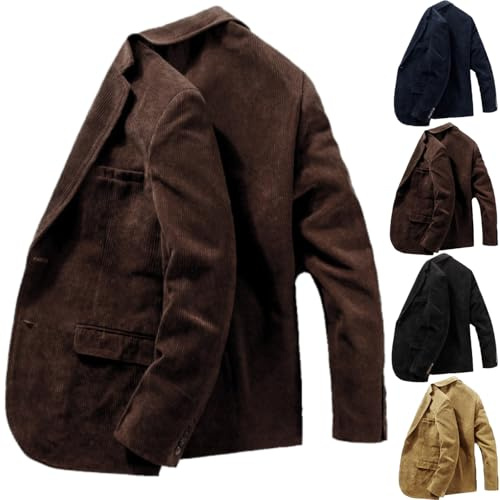 GAGFDA Blazer vintage décontracté en velours côtelé pour homme - Manteau de sport à revers en coton à manches longues - 2 boutons - Pour travail, travail, mariage - Avec poches