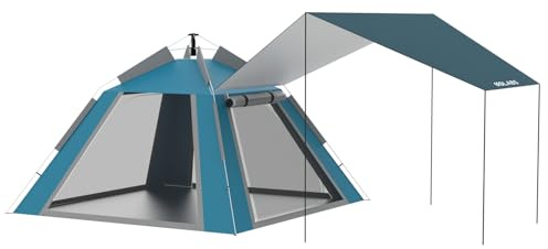 Golabs 3 Person Camping Tent w/ 9.5x8.5 ft Canopy, 3-Minute Setup by Pre-Attached Pole, PU1500mm Waterproof, 4 Side Mesh Tent Top & Door & Ventilation, Portable Family Tent w/Carry Bag & Pocket & Hook