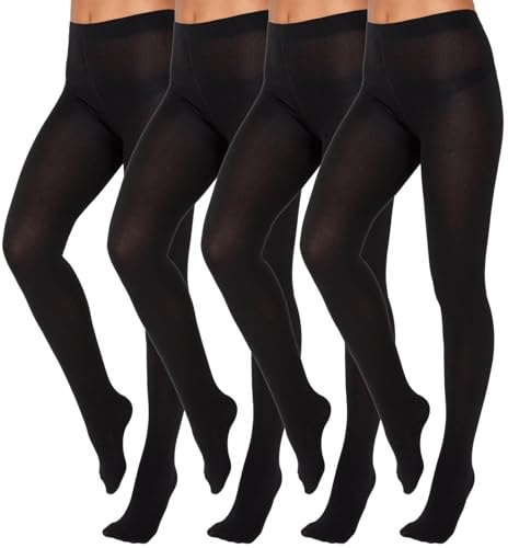 LXEASYGO 4 Pairs 70 Denier Black Tights for Women Soft Stretch Opaque Tights Run Resistant Control Top Ladies Pantyhose (UK, Alpha, M, L, Regular, Regular)