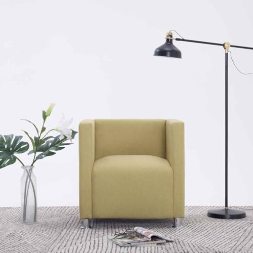Owoxanthellate Poltrona a cubo verde, 69 x 54 x 71 cm, rivestimento in tessuto, telaio in legno, piedini cromati, poltrona relax ergonomica, stile per soggiorno, camera da letto e ufficio