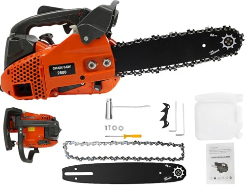 Benzin Kettensäge | 2-Takt 1,22PS 25,4ccm mit 230ml/7.78oz Tank | 900W Motorkettensäge Schnurlos Benzinsäge Tragbar Motorsäge mit Schutzblech| Diaphragma Benzinsäge zum Gärten Parks Farmen