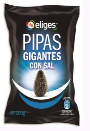 Ifa Eliges Pipas Gigantes con Sal, Semi di Girasole Giganti con Guscio, Snack Salati, 200g, Confezione da 3