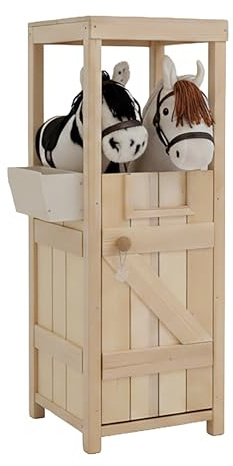 Relaxdays Hobby Horse Stall, per 2 Cavalli, con mangiatoia, HBT: 97x35x25 cm, Legno, Naturale