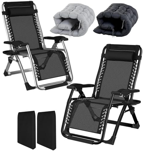 Oberlynova Gartenliege Klappbar & Wetterfest - Sonnenliege 200kg Belastbar, Extra Breit Liegestuhl mit Auflage, Kopfkissen & Abdeckung - Verstellbar Relaxliege für Terrasse Garten Pool Strand (2 pack)