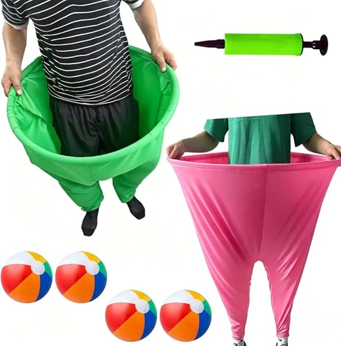 2 st Grandma Pants Terrace Game, utomhusspel för vuxna kastdäck utomhus, med 4 × hoppboller och 1 × ballongpump, jumbobyxor, trädgårdsspel för utomhusspel, gruppbildning (grön+ljusröd)