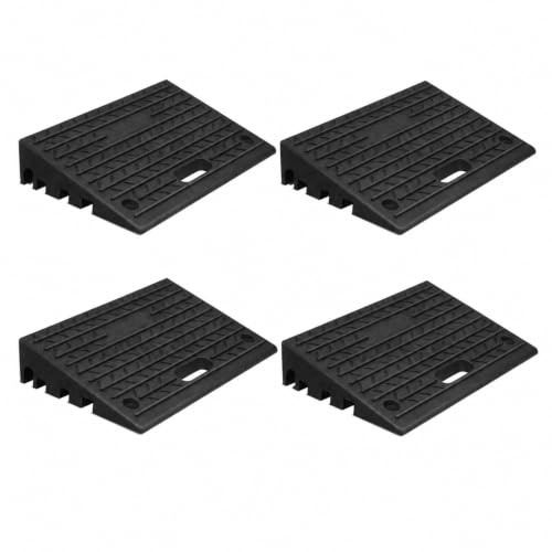 Peviasot Lot de 4 rampes de trottoir en caoutchouc de 10 cm avec poignée | 49 × 31 × 10 cm Rampe portable en caoutchouc plastique pour fauteuil roulant, garage, allée et seuils de porte