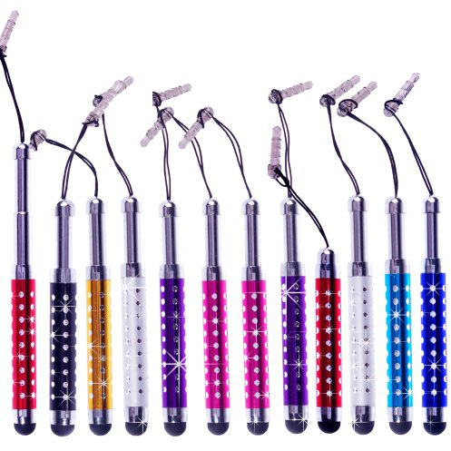 ECO-FUSED Stylus Pen Bundle - 12 Adjustable Bling Stylus Pens- with 3.5mm Jack Connector- for All Capacitive Touchscreen Devices - iPad, iPhone, Samsung Phones, All Android Phones, Tablets and More