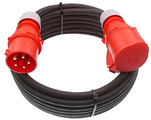 CEE Starkstromkabel Verlängerungskabel mit Phasenwender 32A 400V Gummileitung H07RN-F 5g4 mm² IP44 außen 10m