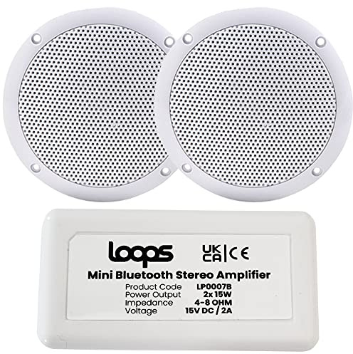 Loops Wireless/Bluetooth Amplifier & 2x 80W Ceiling Speaker Kit–Compact Home Hi-Fi Amp