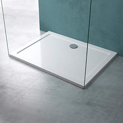 Mai & Mai Plato de Ducha 70x120x4 cm – Acrílico Blanco Rectangular, Antideslizante y Resistente, con Desagüe AL01, Instalación a Ras de Suelo o Sobresuelo Faro2