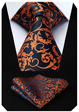 HISDERN Paisley-blommig bröllopsslips och näsdukset för män, one size