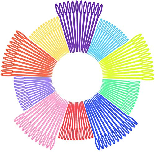 200pcs Plastic Sewing Needles, iFergoo 3.5 Colorful Large Eye Crafts Needles and 2.75 Kids Safety Learning Needles for DIY Sewing Handmade Crafts, Kid Weave Education (200pcs in 10 Colors)