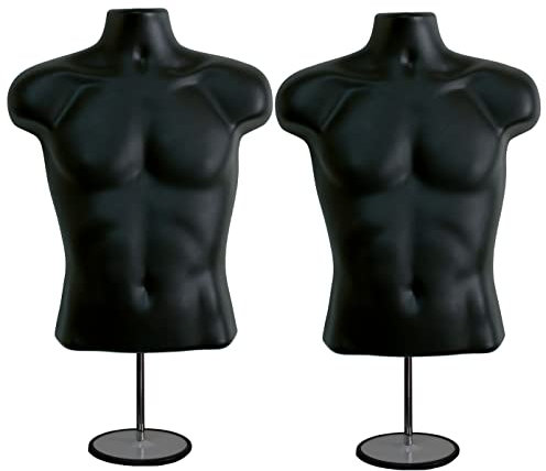 DisplayTown 2-pack mannekäng överkropp med stående klänningsform t-shirt display bänkskiva ihålig rygg kropp S-M kläder storlekar svart (P78B660A)