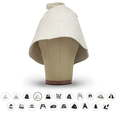 LoFelt® Bastuhatt med bastu guide – färg: vit – 100 % bomull – filt bastu hatt bastu keps