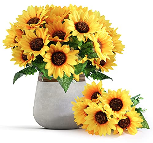 Mocoosy 4 Bündel künstliche Sonnenblumensträuße, künstliche Sonnenblumen aus Seide mit Stielen,falsche Sonnenblume Kunstblumen,realistische gelbe künstliche Sonnenblumen für Arrangement Heimdekoration