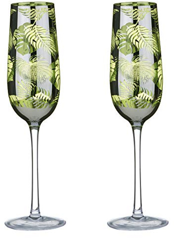 ARTLAND - Tropical Leaves Range - Champagnerflöten 2er Set - 300 ml Fassungsvermögen pro Sektglas - edles Silber - Champagnerflöten - Handgefertigte Proseccogläser - Tolles Champagner-Geschenkset