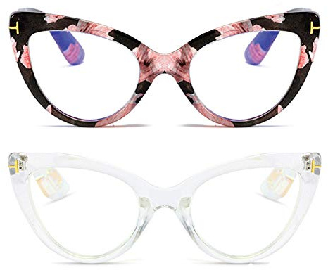 MMOWW Confezione da 2 Occhiali da Lettura Donna con Occhio di Gatto - Occhiali anti-blu Comodi e Alla Moda Grande Cat Eye