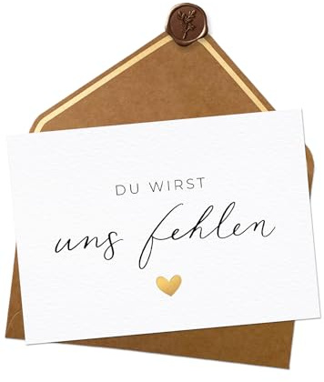 Joli Coon Du wirst uns fehlen Karte, A6 mit Naturkuvert und Wachssiegel | 400g strukturiertes Designerpapier, Goldveredelung, Platz für persönliche Worte, Premium-Papeterie