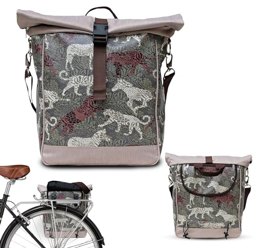 Ikuri Fahrradtasche für Gepäckträger Satteltasche Einzeltasche Packtasche, abnehmbar, mit Tragegurt zum Umhängen, aus Plane, Unisex, Wasserdicht - Modell Animals