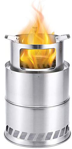 Yiida Horno de leña, portátil, de acero inoxidable, práctico hornillo de camping compacto para exteriores, hoguera de madera natural, no requiere gas o propano