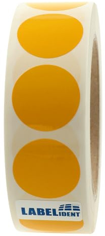 Markierungspunkte gelb - Ø 30 mm - 1.000 bunte Klebepunkte auf 1 Rolle(n), 40 mm Kern, Polyethylen, Inventuretiketten selbstklebend