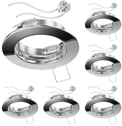 ledscom.de 6x Decken-Einbaurahmen FERE, rund, chrom glänzend (LED/Halogen/MR16/50mm) inkl. GU5.3 Fassung
