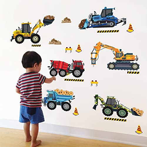 decalmile Wandsticker Junge Fahrzeuge Traktor Wandtattoo Baustelle Auto | Abziehbare und Aufklebbare Wandaufkleber, DIY Abnehmbare Wandkunst Abziehbilder, Wandfreundlich, Leuchtenden Farben