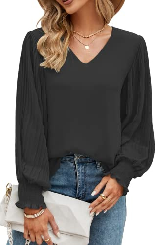 Odosalii Oversized Shirts for Women Jumper Casual Long Sleeve V-Neck Blouse Solid Color Pullover Tops to Wear with Leggings Black