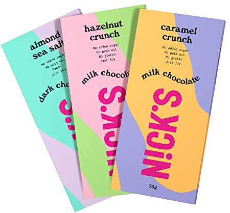 NICKS Schokolade Tafeln Mix ohne Zuckerzusatz, Glutenfrei, Low carb, ohne Palmöl, Keto Schokoladen (3x75g)