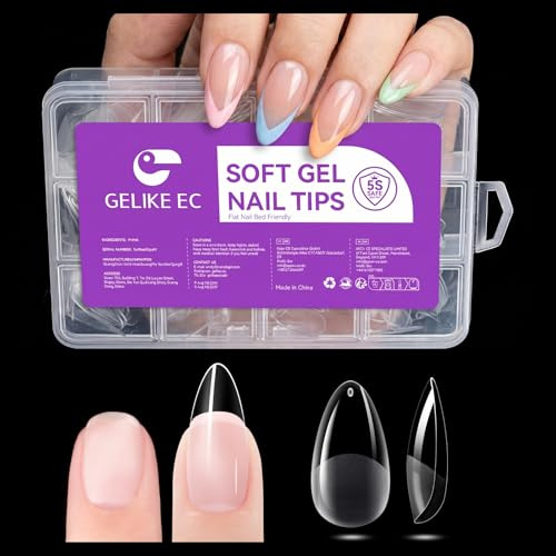 Gelike ec Mittlere Mandel Nagelspitzen – Vollständige Abdeckung,Mittlere nageltips Weiche Gelspitzen,Vorpolierte Künstliche Nägel Tips aus PMMA-Harz für Frauen,Salon,120 Stück,12 Größen