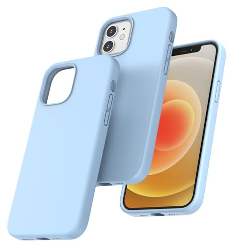 TOCOL for iPhone 12 Case, Liquid Silicone, Light Blue | Multi-Color, Slim Silky-Soft Touch Microfiber Lining, Anti-Scratch Shockproof Drop Protective Phone Cover
