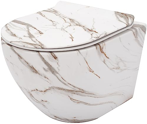 Rea Cuvette WC Suspendu Mural Carlos Slim Lava Mat Cuvette Toilette céramique - Abattant Softclose en Duroplast - Abaissement Automatique à Fermeture en Douceur (Blanc)