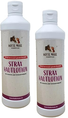 RL24 Hotte Maxe - Strax Hautlotion für Pferde – 2 x 500 ml Flasche (2er Set) | Ohne ätherische Öle – Mähnenliquid bei Mähnen- & Schweifscheuern – bei Juckreiz & Sommerekzem – Pferdepflege