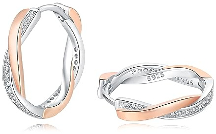 HEEYA Creolen Ohrringe Sterling Silber 925 Plattiert Damen 18K Vergoldet Twisted Creolen Ohrringe mit AAAAA Zirkonia Creolen Hypoallergen für Frauen Rose Gold/Gold/Silber 18/20MM