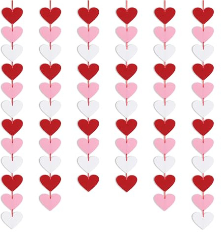 72 Red Pink White Felt Hearts Garland - NO DIY - Valentines Day Decor - Valentines Day Heart Hanging String Garland Banner - Valentines Decorations for Wedding Anniversary Birthday Party Supplies